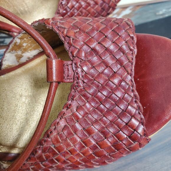 Seychelles Woven Red Leather Wooden Cylinder Heel Ankle Strap US W6 - Picture 9 of 13